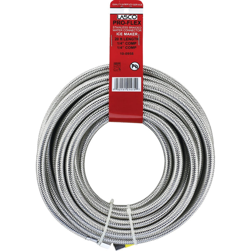 Lasco 1/4 In. x 1/4 In. x 20 Ft. Length Braided Supply Ice Maker Connector Hose