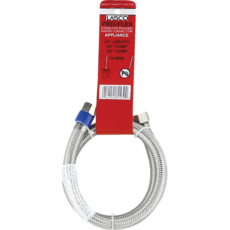 Lasco 3/8 In.C x 3/8 In.C x 24 In. L Braided Stainless Steel Flex Line Appliance Water Connector