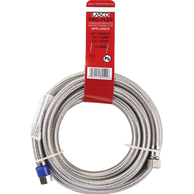 Lasco 3/8 In.C x 3/8 In.C x 96 In. L Braided Stainless Steel Flex Line Appliance Water Connector