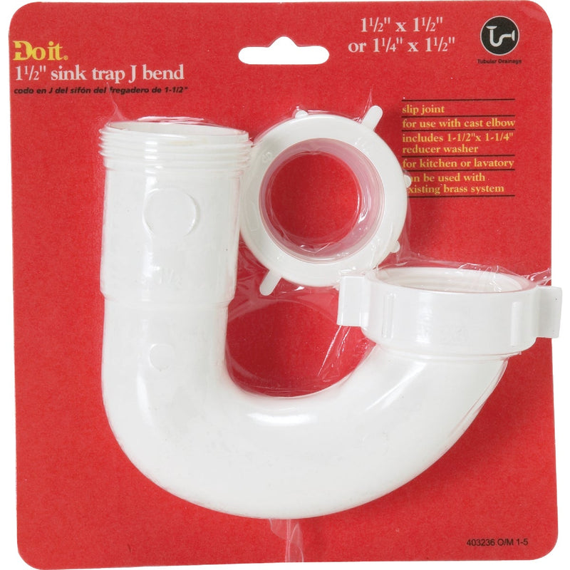 Do it Best 1-1/2 In. or 1-1/4 In White Plastic J-Bend, Carded