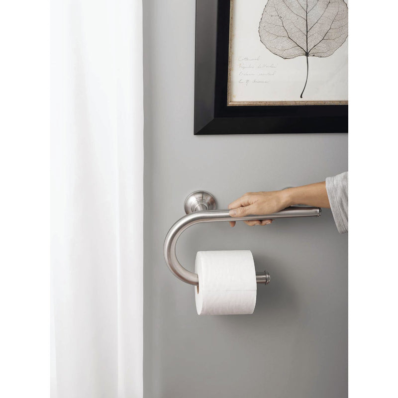 Moen 8 In. Grab Bar with Toilet Paper Holder, Brushed Nickel