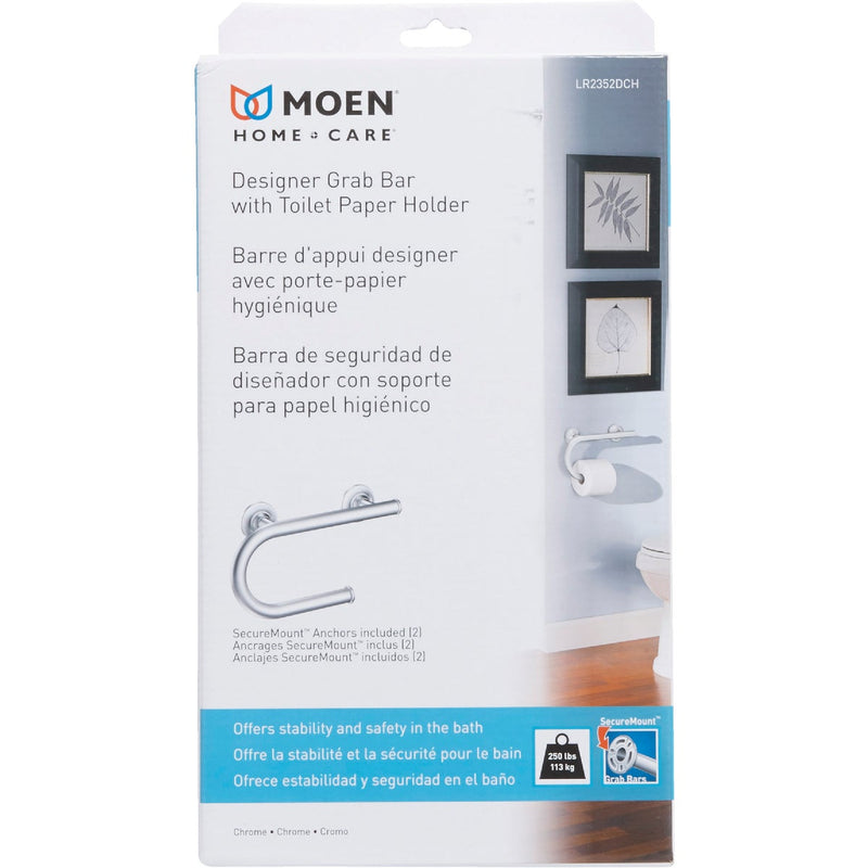 Moen 8 In. Grab Bar with Toilet Paper Holder, Brushed Nickel