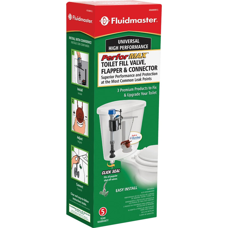 Fluidmaster PerforMAX Fill Valve, Adjustable Flapper & 12 In. Universal Click Seal Toilet Connector