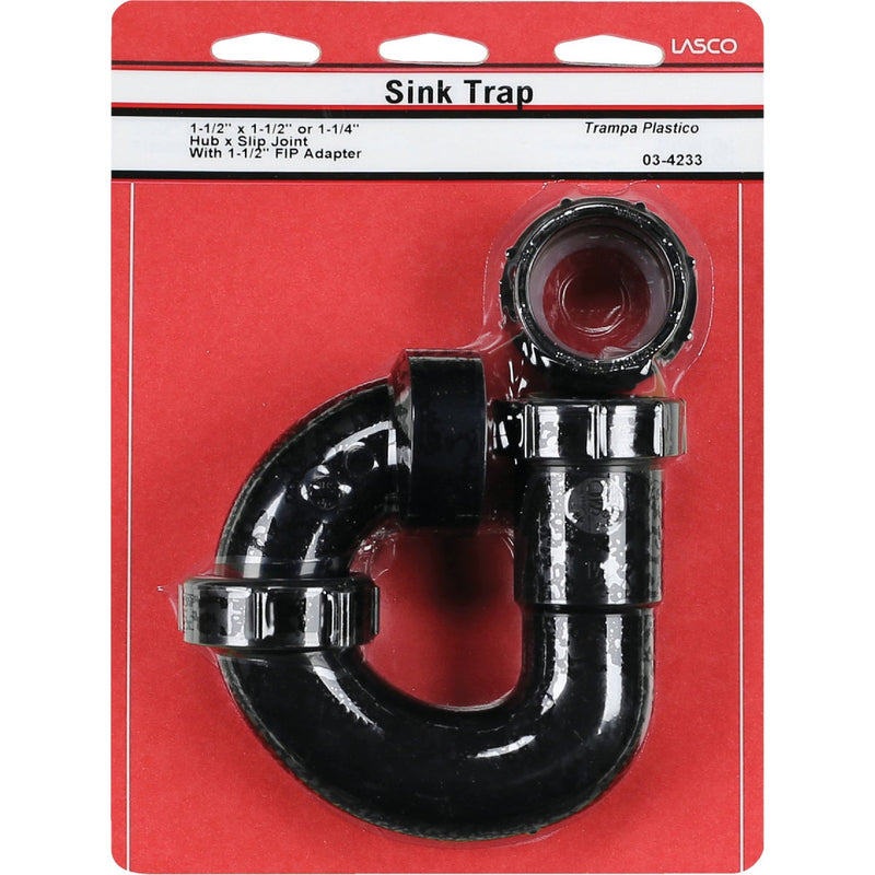 Lasco 1-1/2 In. or 1-1/4 In. x DWV Hub x FPT Black Plastic P-Trap