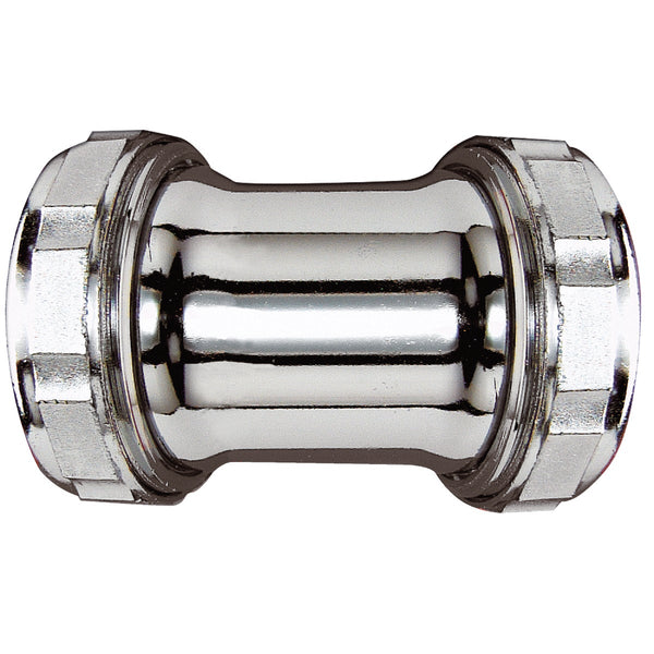 Keeney Double Slip 1-1/4 In. Chrome-Plated Brass Straight Coupling