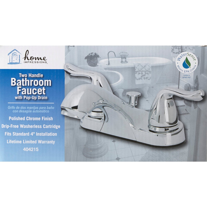 Home Impressions Polished Chrome 2-Handle Knob 4 In. Centerset Bathroom Faucet with Pop-Up