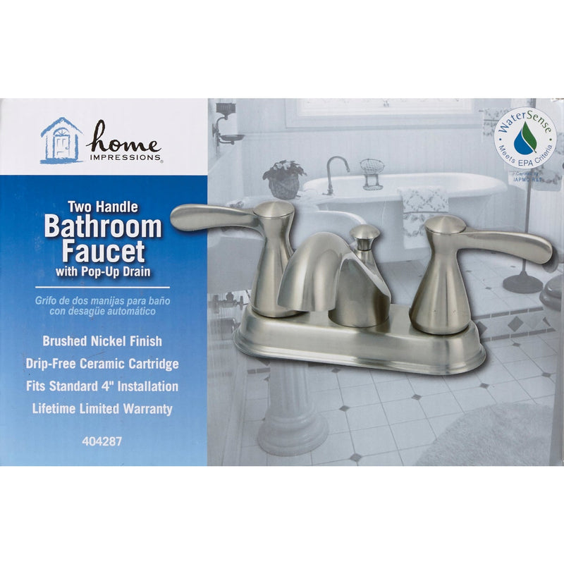 Home Impressions Traditional Brushed Nickel 2-Handle Lever 4 In. Centerset Bathroom Faucet with Pop-Up