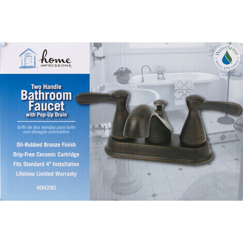 Home Impressions Traditional Oil-Rubbed Bronze 2-Handle Lever 4 In. Centerset Bathroom Faucet with Pop-Up