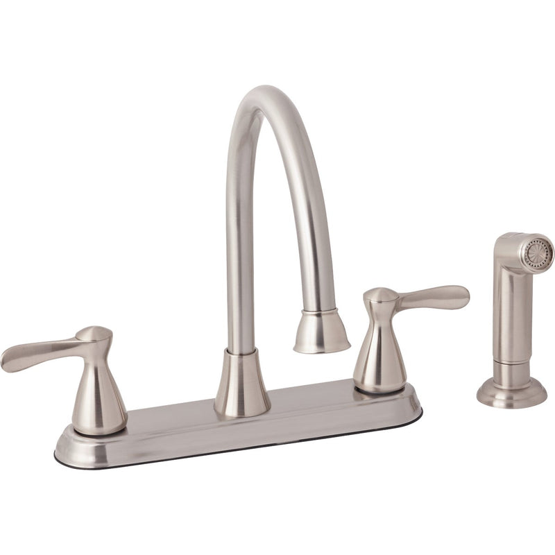 Home Impressions 2-Handle Traditional Lever Kitchen Faucet Side Spray, Brushed Nickel