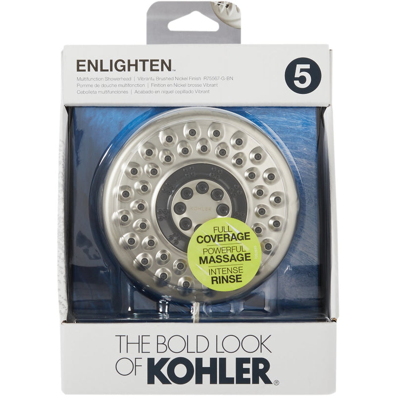 Kohler Enlighten 5-Spray Multifunction 1.75 GPM Fixed Shower Head, Brushed Nickel