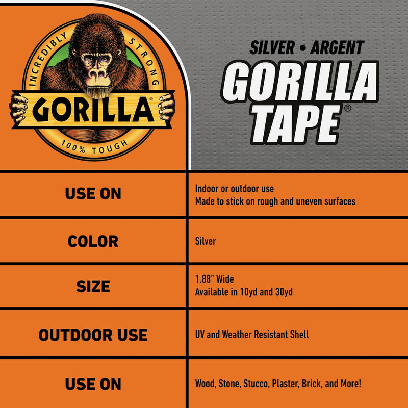 Gorilla 1.88 In. x 10 Yd. Heavy-Duty Duct Tape, Silver