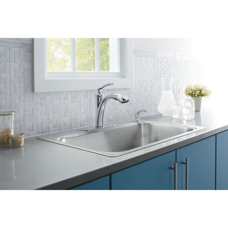 Kohler Linwood 1-Handle Lever Pull-Out Kitchen Faucet with Soap Dispenser, Chrome