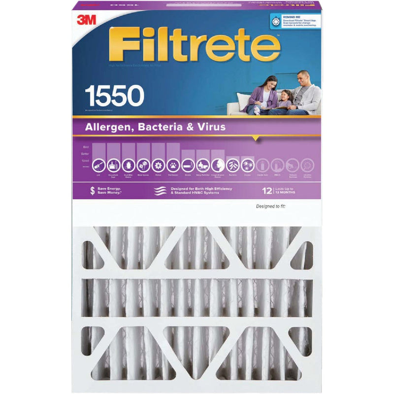 Filtrete 16 In. x 25 In. x 4 In. 1550 MPR (Slim Fit) Allergen, Bacteria & Virus Deep Pleat Furnace Filter, MERV 12