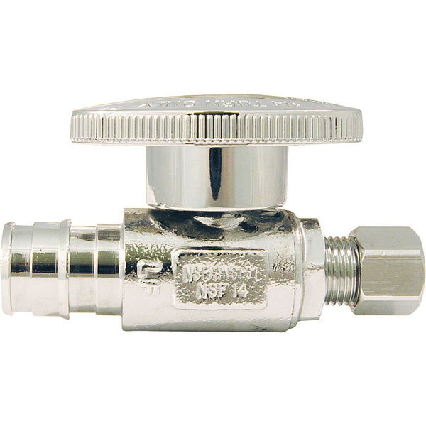 Apollo Retail 1/2 In. Barb x 1/4 In. Compression Chrome-Plated Brass Straight PEX-A Stop Valve