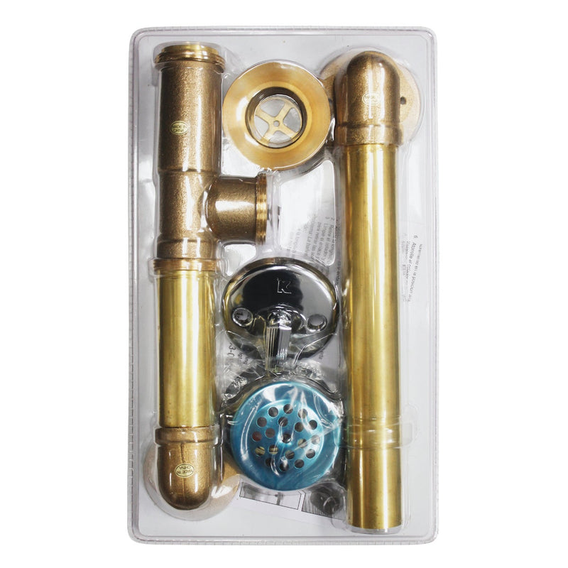 Keeney Rough Brass Trip Lever Bath Drain with Polished Chrome Trim