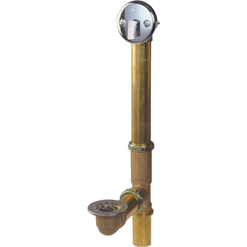 Keeney Rough Brass Trip Lever Bath Drain with Polished Chrome Trim