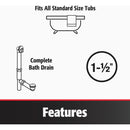 Keeney Foot Lok Stop Plastic Bath Drain with Polished Chrome Trim