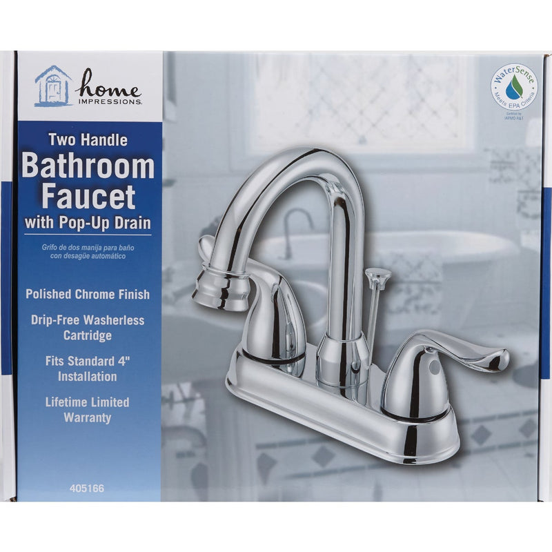 Home Impressions Chrome 2-Handle Lever 4 In. Centerset  Bathroom Faucet with Pop-Up