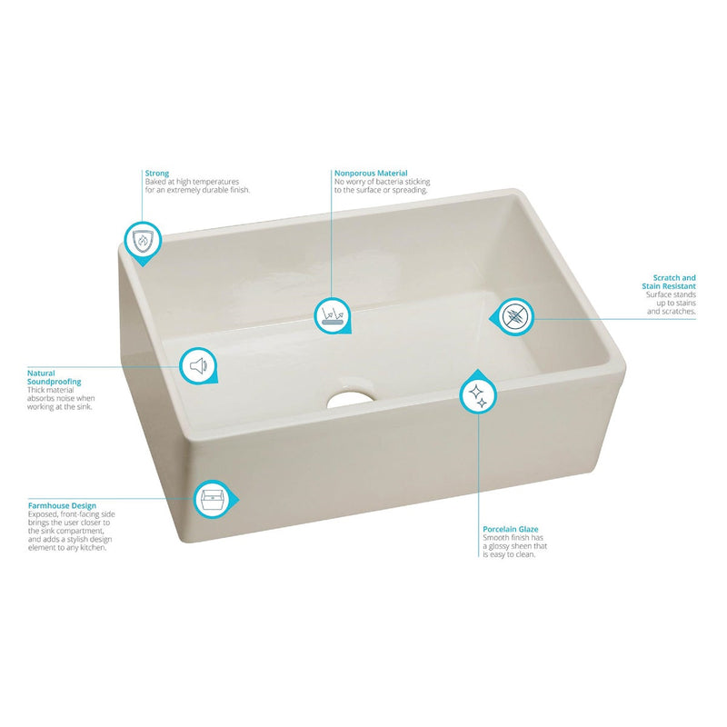 Elkay Fireclay 30 In. x 19-15/16 In. x 9-1/8 In. Single Bowl Farmhouse Kitchen Sink, White