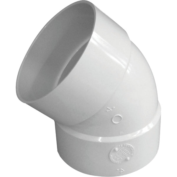 IPEX 4 In. SDR 35 45 Deg. PVC Sewer and Drain Elbow (1/8 Bend)