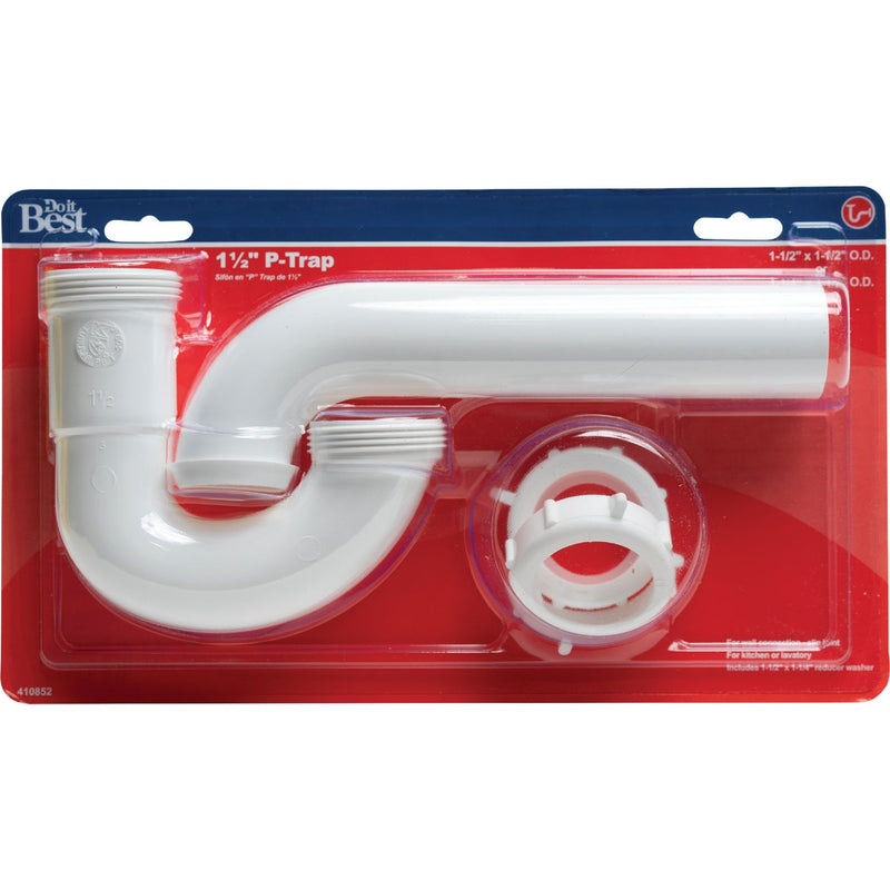 Do it Best 1-1/2 In. to 1-1/4 In. White Plastic P-Trap with Reducer Washer