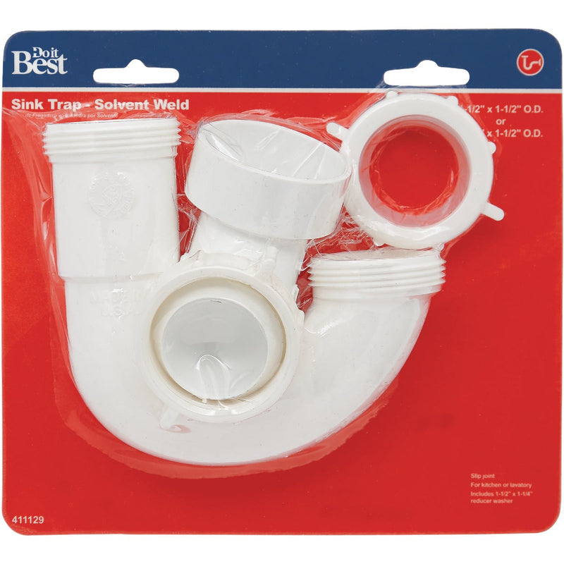 Do it Best Best 1-1/2 In. or 1-1/4 In. White Plastic Sink Trap with Reducer Washer