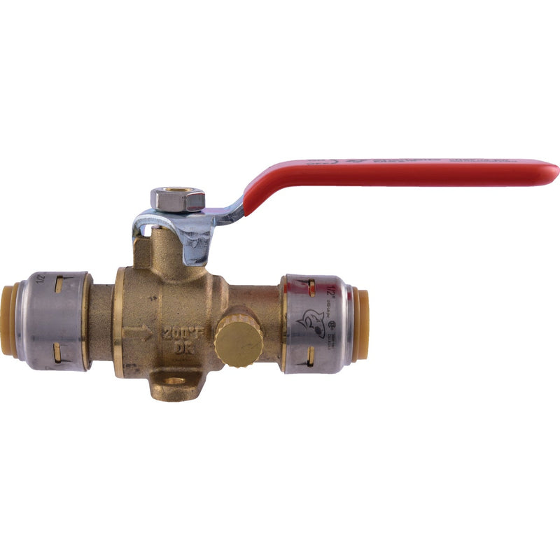 SharkBite 1/2 In. Brass Push-Fit Ball Valve with Drain & Mounting Tab