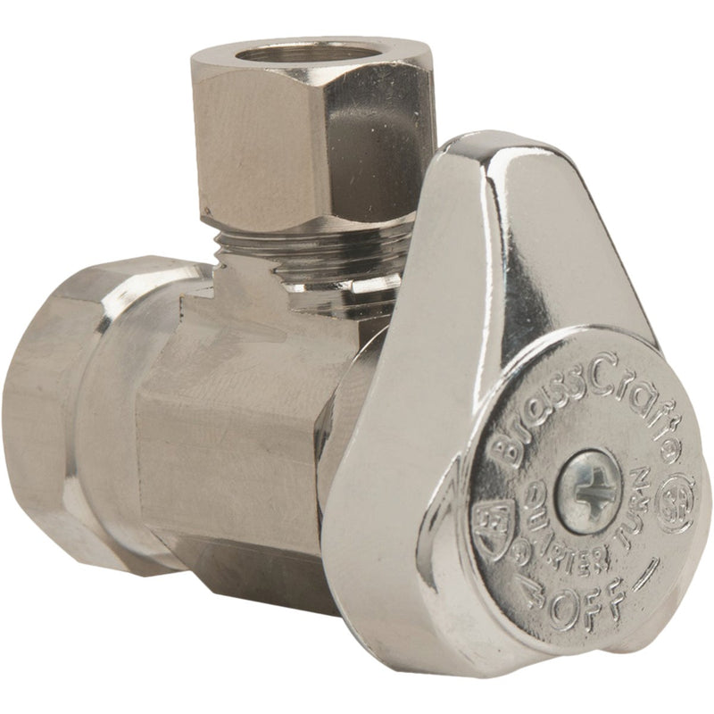 BrassCraft 3/8 In. FIP x 3/8 In. OD Compression Chrome-Plated Brass 1/4-Turn Shut-Off Angle Valve