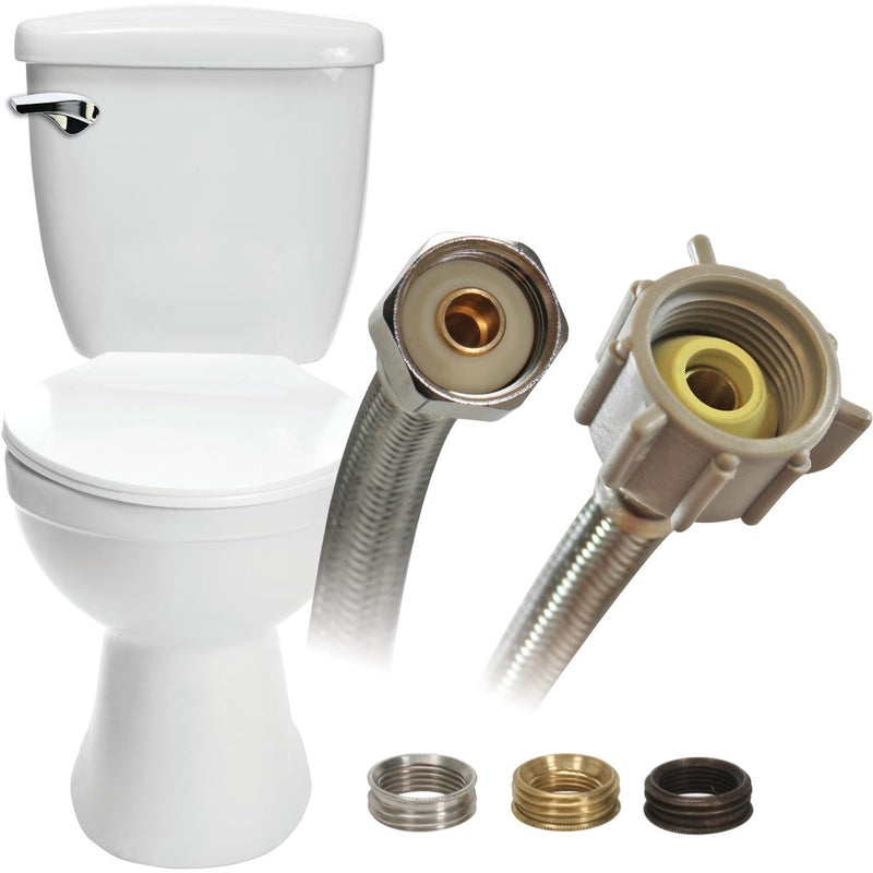 Fluidmaster Universal 3/8 In. or 7/16 In. or 1/2 In. MC x 7/8 In. FBC x 20 In. L Braided Stainless Steel Toilet Connector