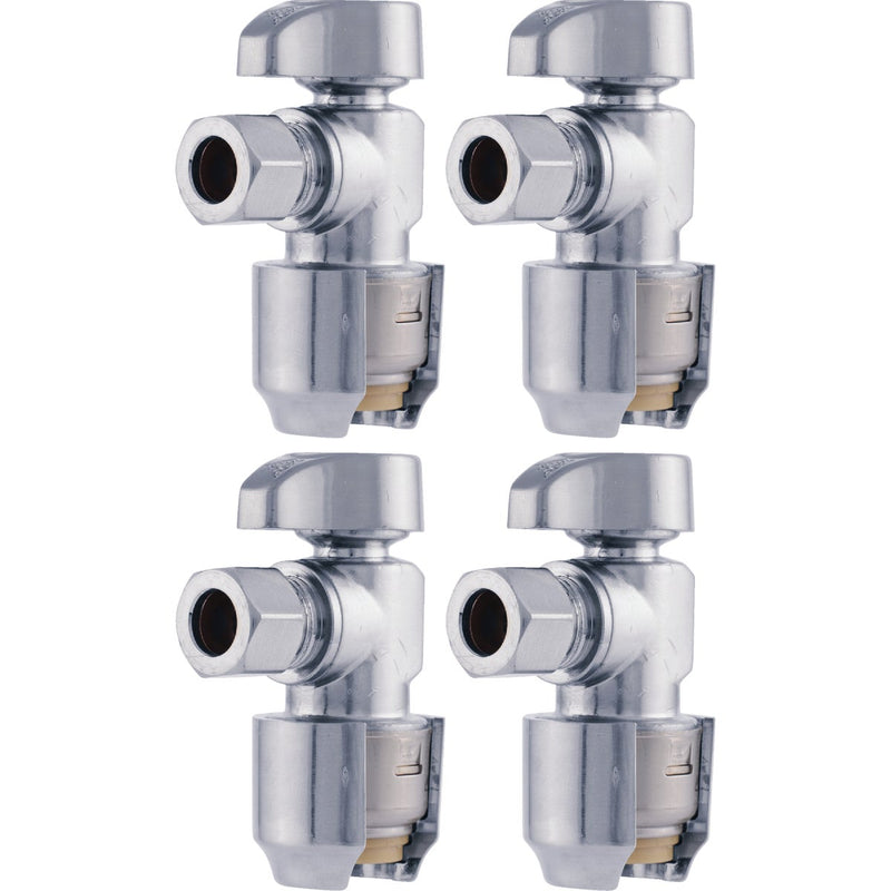 SharkBite 1/2 In. Push-to-Connect x 3/8 In. OD Compression Chrome-Plated Brass Quarter Turn Angle Valve (4-Pack)