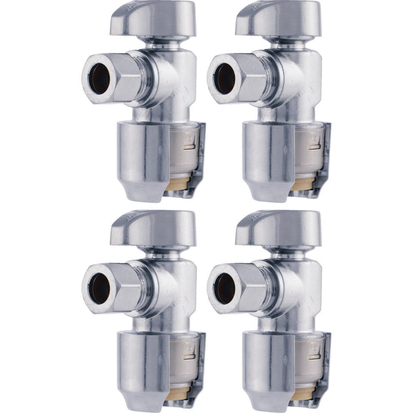 SharkBite 1/2 In. Push-to-Connect x 3/8 In. OD Compression Chrome-Plated Brass Quarter Turn Angle Valve (4-Pack)