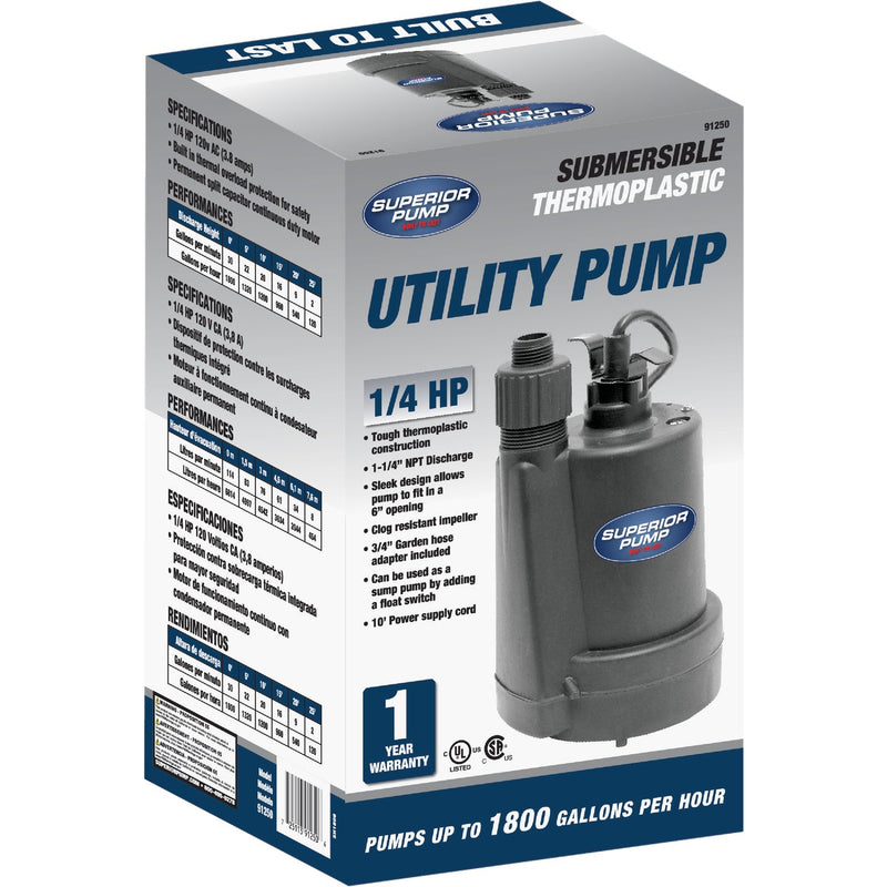 Superior Pump 1/4 HP 1800 GPH Thermoplastic Submersible Utility Pump