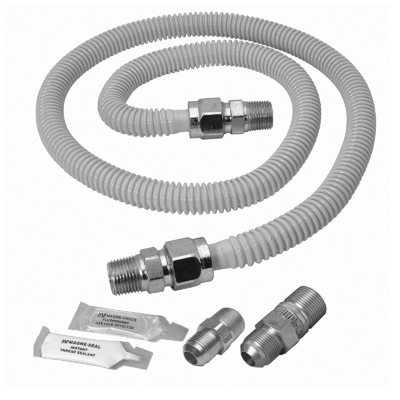 Dormont 5/8 In. OD x 48 In. Coated Stainless Steel Gas Connector Range Kit, 1/2 In. MIP (Tapped 3/8 In. FIP) x 1/2 In. MIP SmartSense