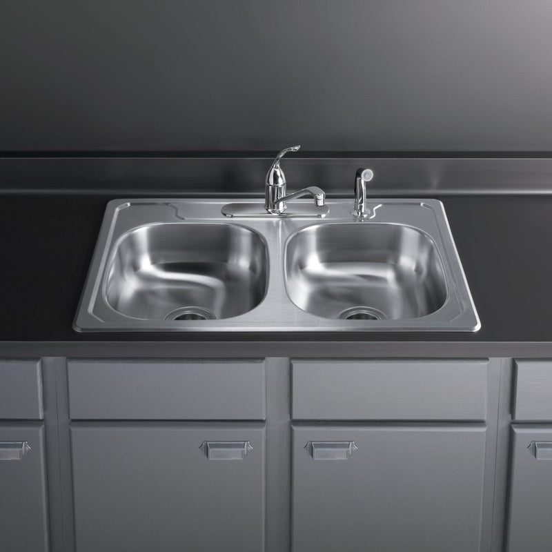 Sterling Middleton Double Bowl 33 In. x 22 In. x 6 In. Deep Stainless Steel Drop-In Kitchen Sink