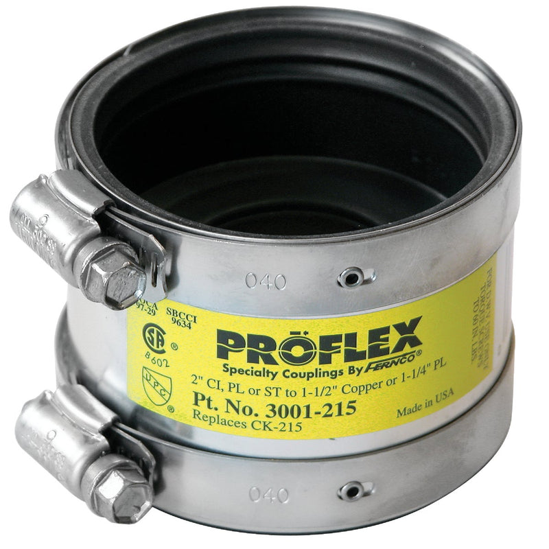 Proflex 2 In. x 1-1/2 In. PVC Shielded Coupling - Cast-Iron, Plastic, Steel to Copper