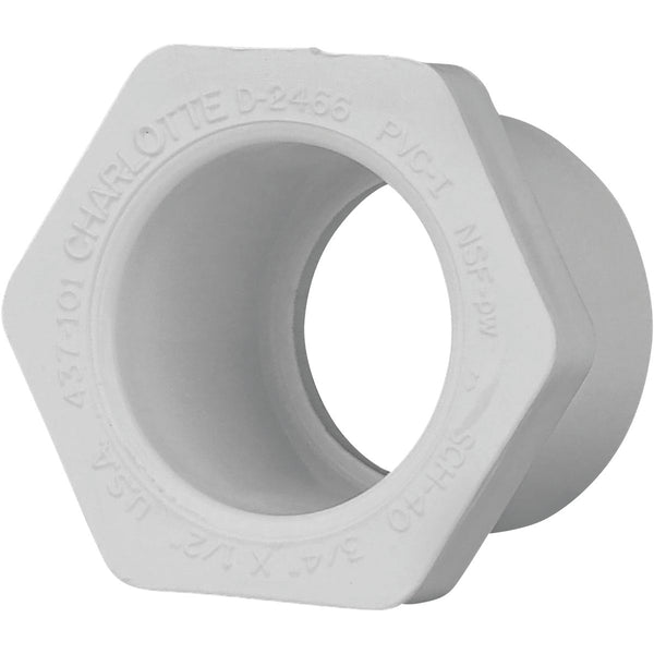 Charlotte Pipe 3/4 In. SPG x 1/2 In. Slip Schedule 40 PVC Bushing