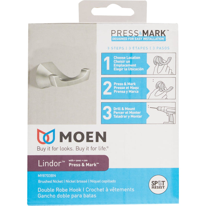 Moen Lindor Double Robe Hook, Spot Resist Brushed Nickel