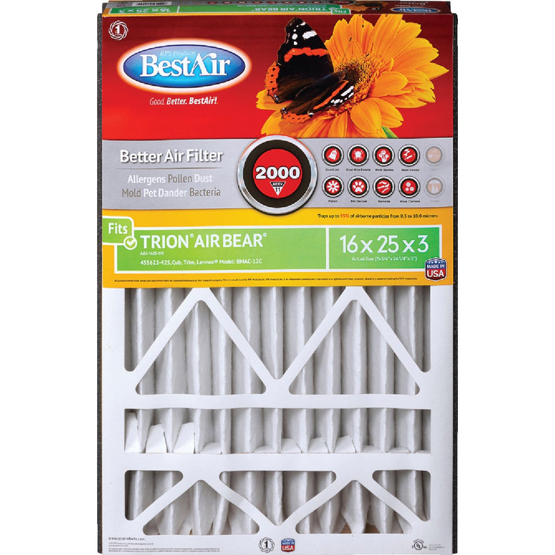 BestAir 16 In. x 25 In. x 3 In. Trion Air Bear MERV 11 Deep Pleat Furnace Filter