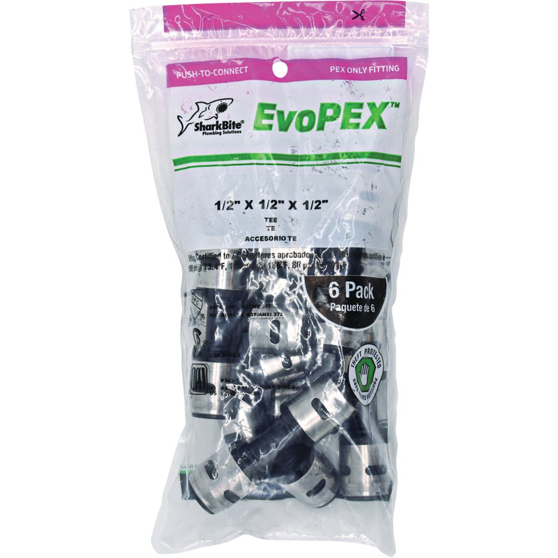 SharkBite EvoPex 1/2 In. x 1/2 In. x 1/2 In. Push-to-Connect Plastic Tee (6-Pack)