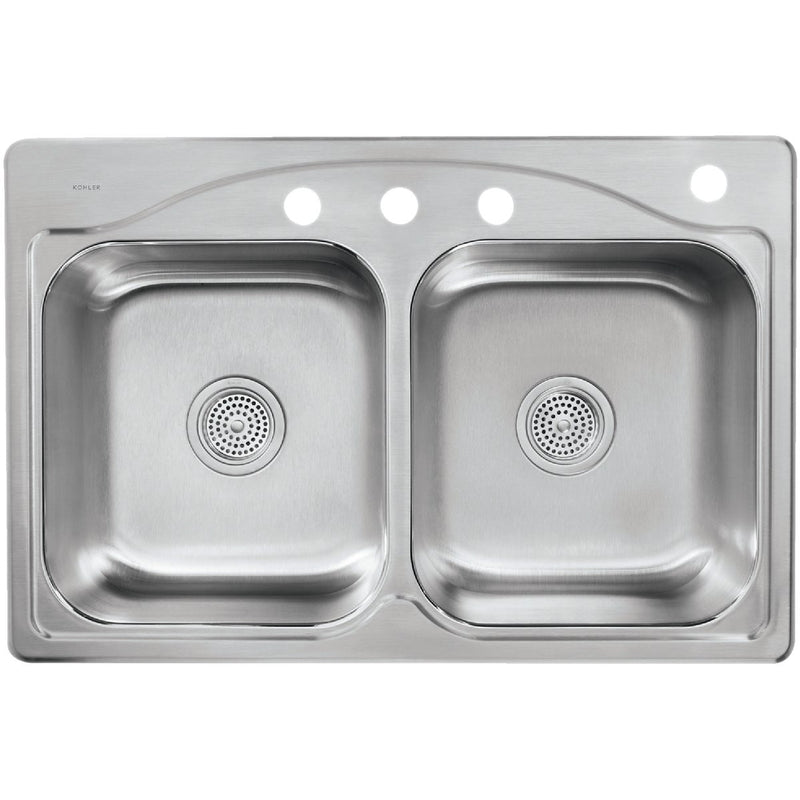 Kohler Cadence Double Bowl 33 In. x 22 In. x 8-5/16 In. Deep Stainless Steel Drop-In Kitchen Sink