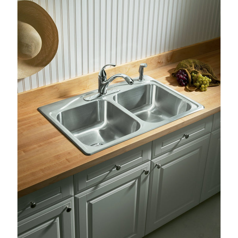 Kohler Cadence Double Bowl 33 In. x 22 In. x 8-5/16 In. Deep Stainless Steel Drop-In Kitchen Sink