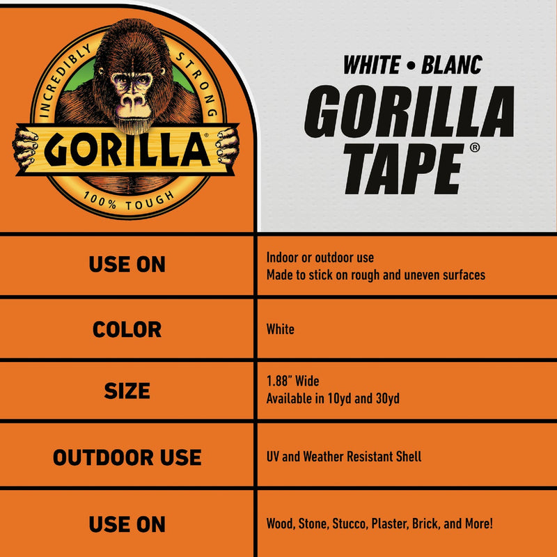 Gorilla 2.88 In. x 25 Yd. Tough & Wide Heavy-Duty Duct Tape, White