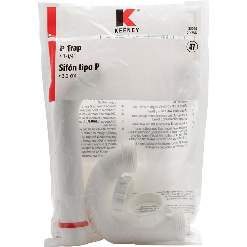 Keeney 1-1/4 In. White Plastic P-Trap
