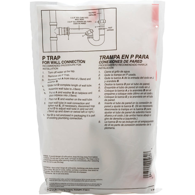 Keeney 1-1/4 In. White Plastic P-Trap