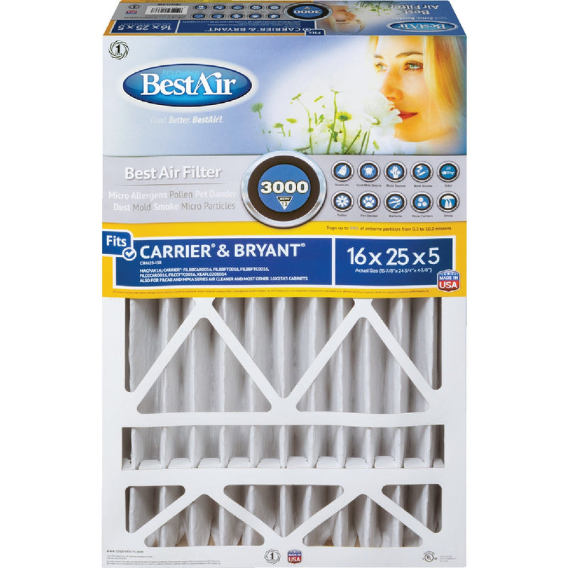 BestAir 16 In. x 25 In. x 5 In. Carrier/Bryant MERV 13 Deep Pleat Furnace Filter