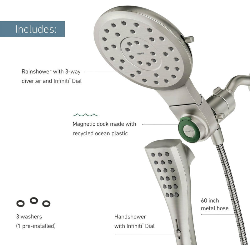 Moen Verso 8-Spray 1.75 GPM Combo Handheld Shower Head with Infiniti Dial, Spot Resist Brushed Nickel