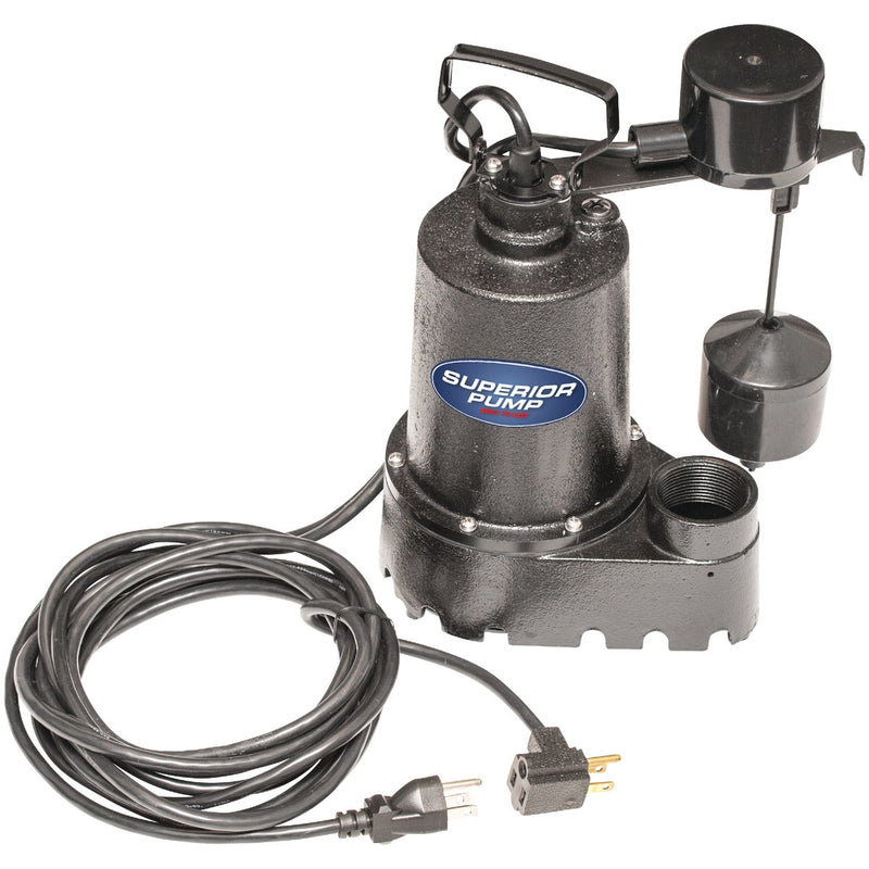 Superior Pump 1/2 HP Cast Iron Submersible Sump Pump with Vertical Float Switch & Stainless Steel Impeller