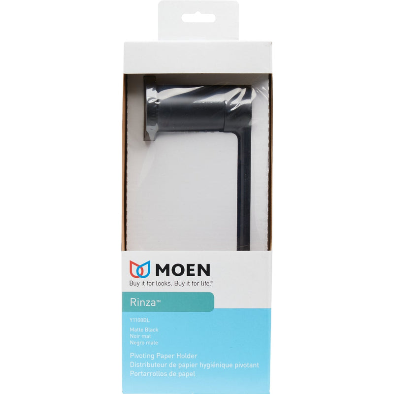 Moen Rinza Wall Mount Pivoting Toilet Paper Holder, Matte Black