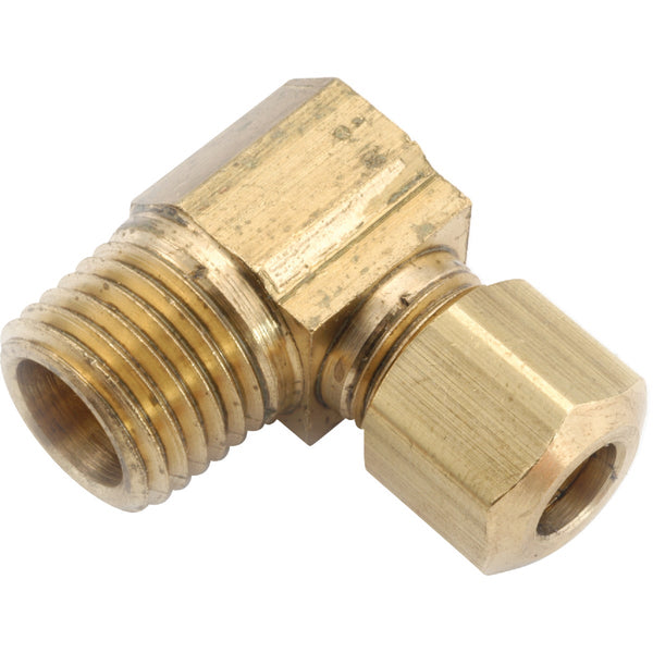 Anderson Metals 3/8 In. x 1/2 In. Male 90 Deg. Compression Brass Elbow (1/4 Bend)