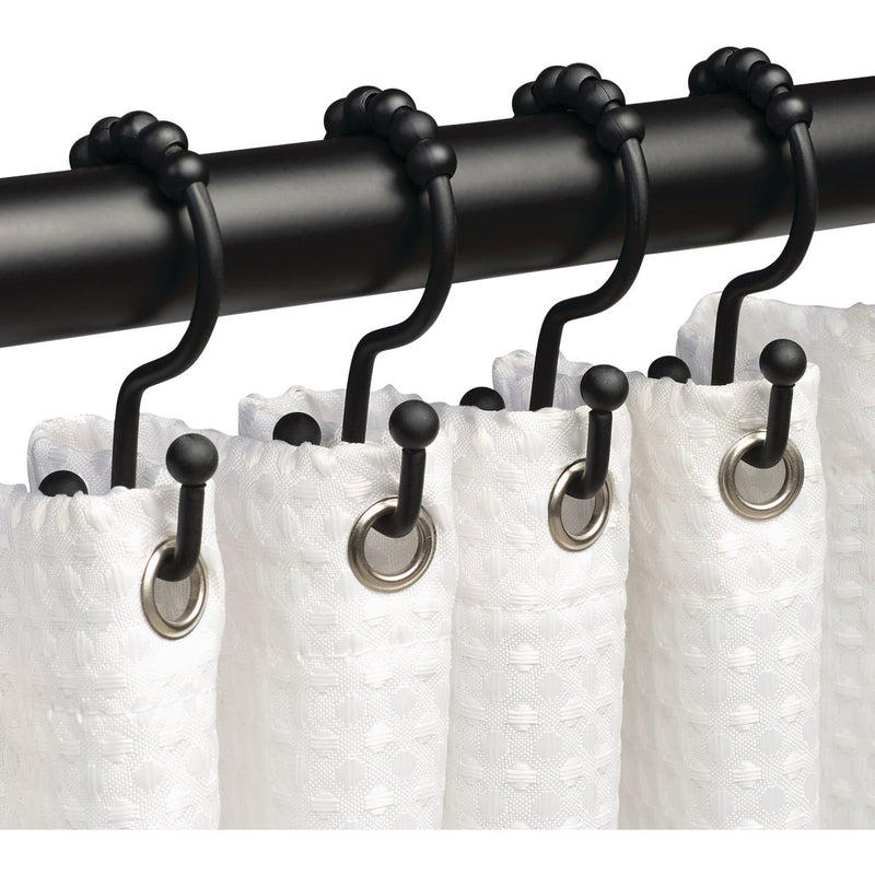 Zenith Zenna Home Matte Black Double Roller Shower Curtain Hook (12-Count)